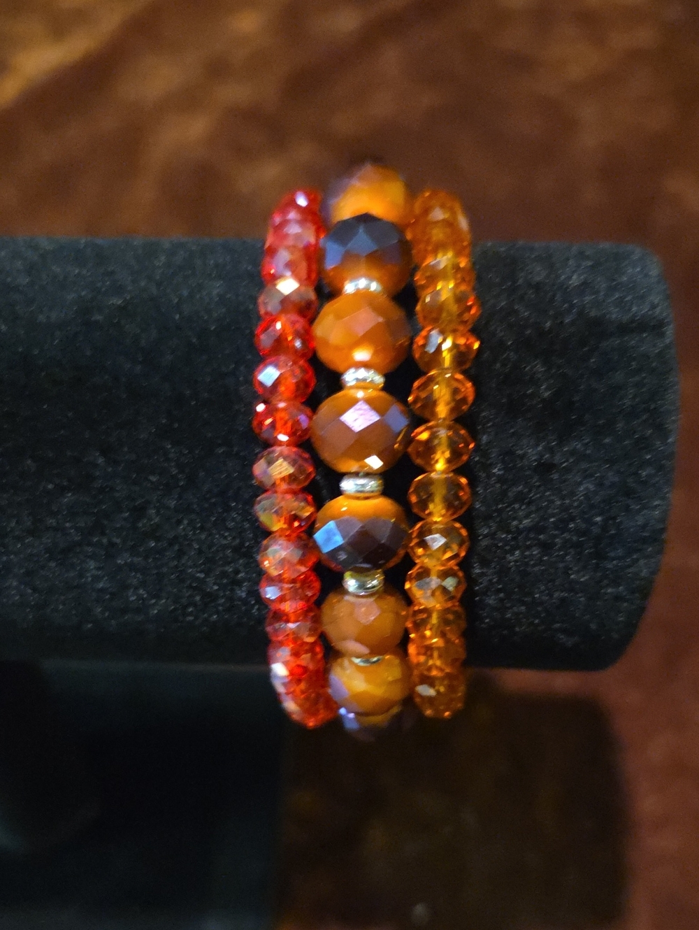 Women’s Orange and Red Faceted Bead Stretch Bracelet Set